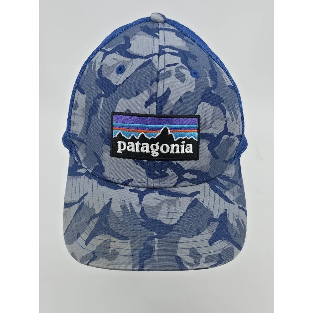 Patagonia Trucker Hat Blue Camo Snapback Mesh Cap Hat Size: All